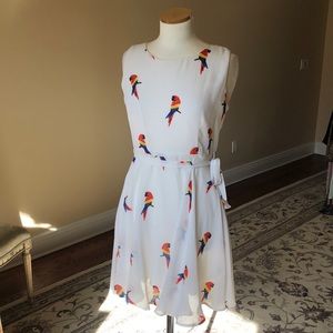 White flowery dress with parrots